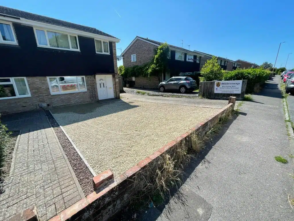 Shingle drive with sleepers and RKG signage